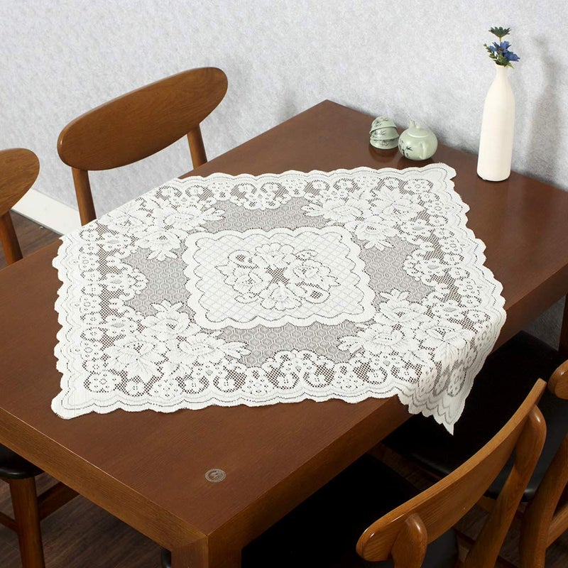 Dhanulada 31.5 Inch Square French Decorative Lace Tablecloth with Elegant Floral Patterns for Party, Weddings, Dining Room Tables, White Ivory - Image 3